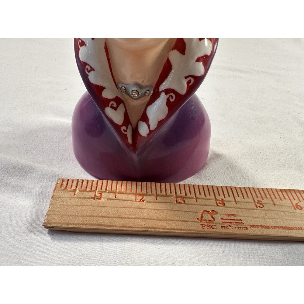Lefton Red Hat Lady Head Vase 2003 Hand Painted Porcelain Rhinestone Necklace - Picture 9 of 14